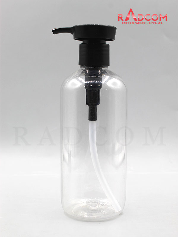 300ML Short Boston Clear Pet Bottle with Black Lotus Pump